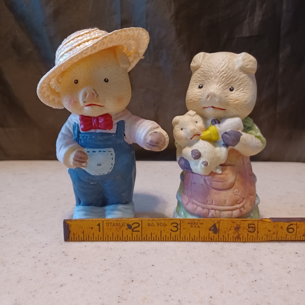 Vintage Trippies Inc 1992 Hog Pig Piglet Family Papa Mama Baby Ceramic Figurine